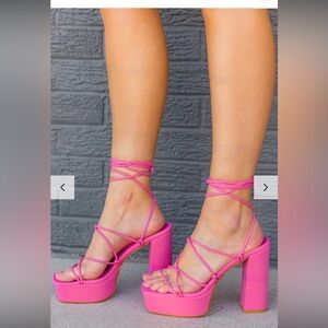 Billini Hot Pink Strappy Maude Platform Heels